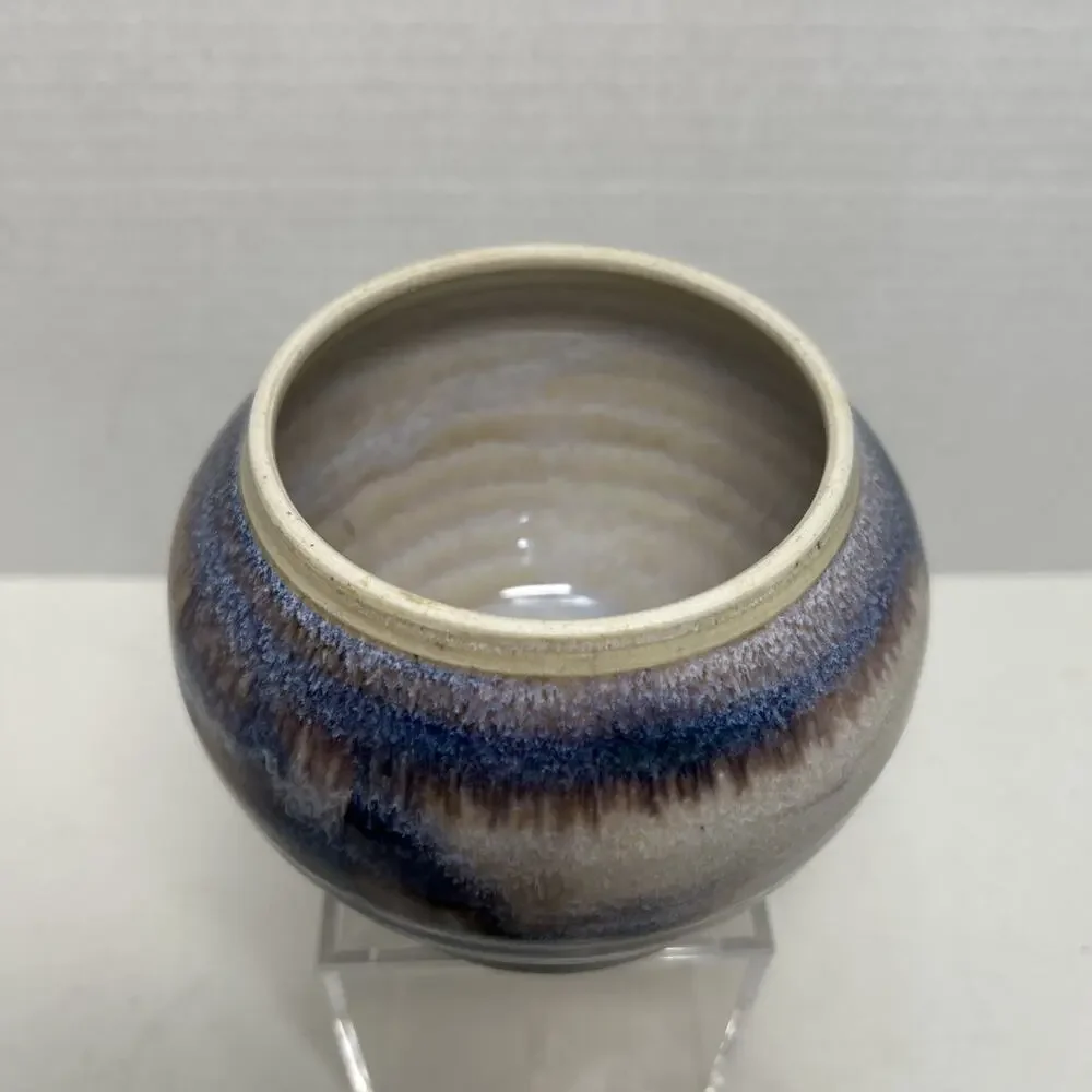 Pearsall Stoneware Art Studio Pottery Lidded Honey Pot / Jam Jar Blue Drip Glaze